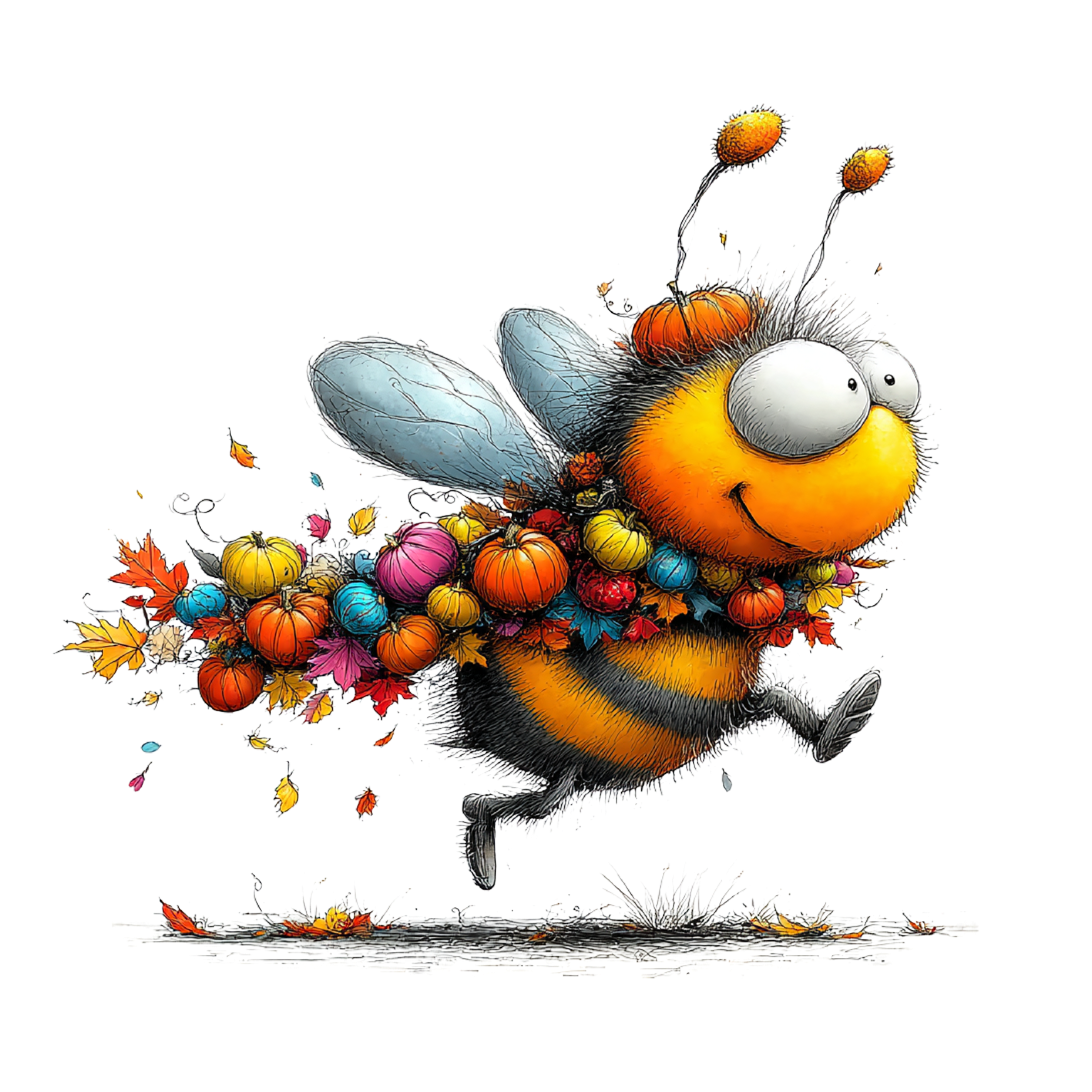 Whimsical Autumn Fall Bee Clipart (14)